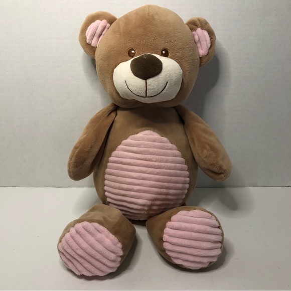 Kellytoy Toys Kellytoy Teddy Bear Rattle Plush Textured Belly Pink Brown Floppy Poshmark